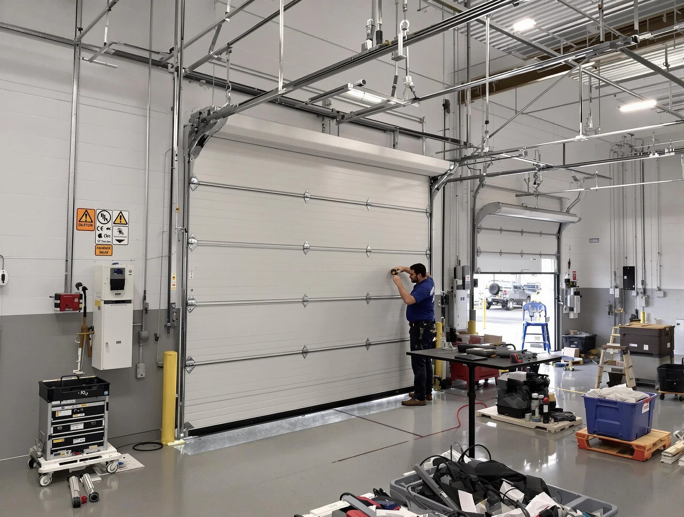 Commercial garage door repair being performed by Lodi Garage Door Repair expert in Lodi
