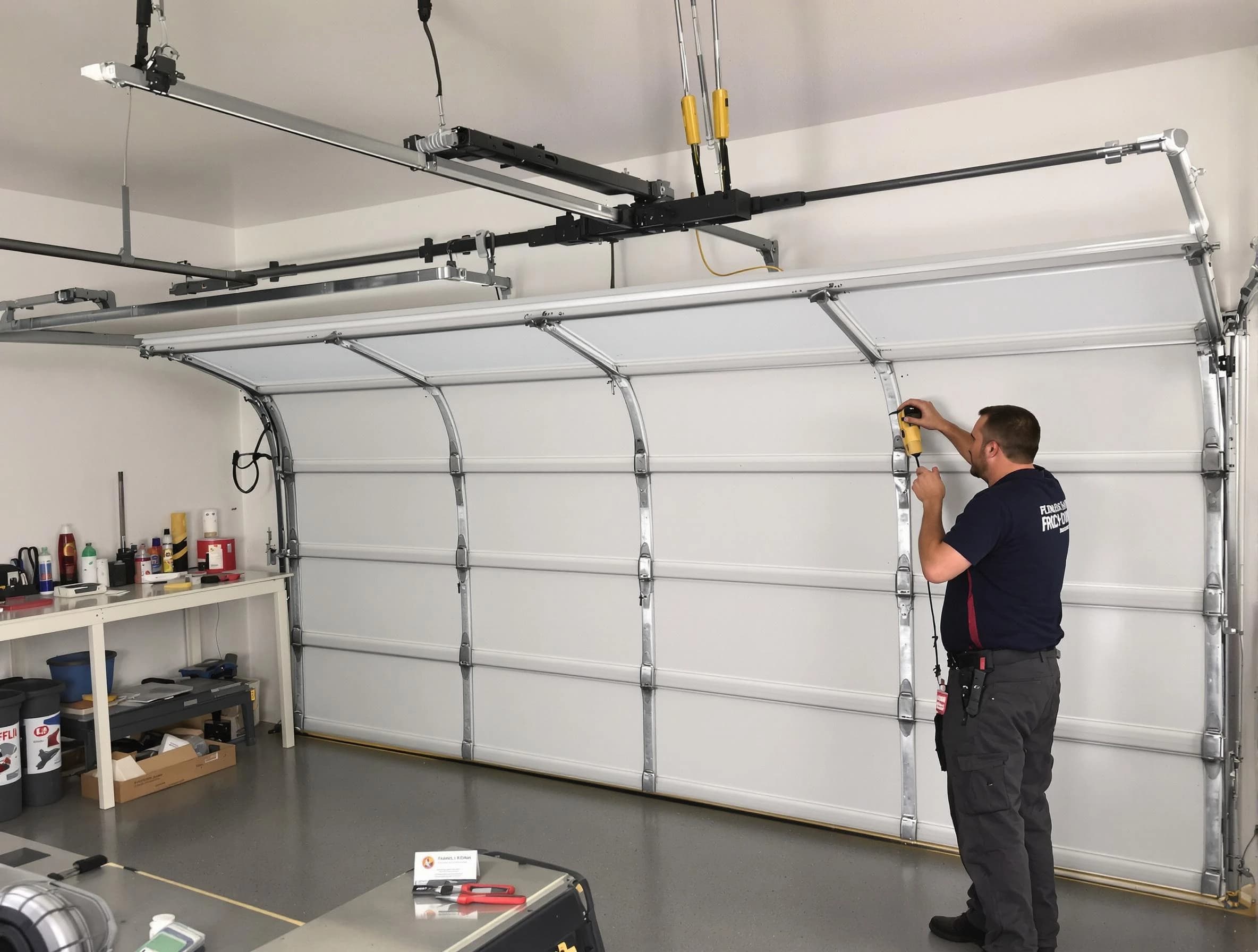 Lodi Garage Door Repair certified technician performing overhead door system repair in Lodi