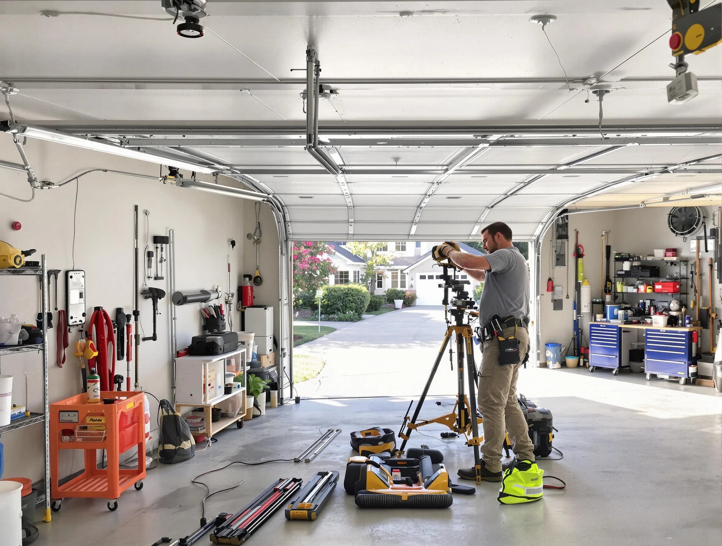 Lodi Garage Door Repair specialist performing laser-guided track alignment in Lodi